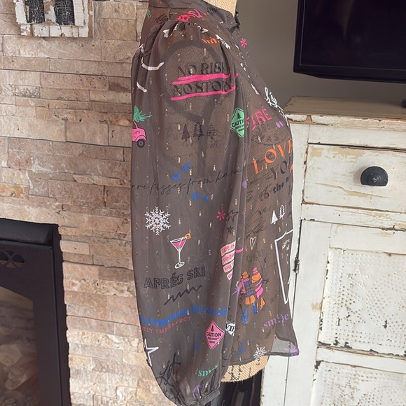 Vilagallo Edina sheer hidden button puff long sleeve Ski You Later blouse skiing - Picture 8 of 16